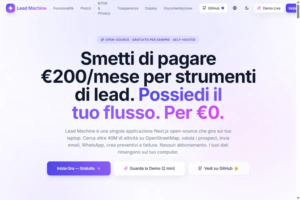 Lead Machine — CRM open-source per trovare clienti creato da Ahsen Kurtoski, in esecuzione sul tuo computer